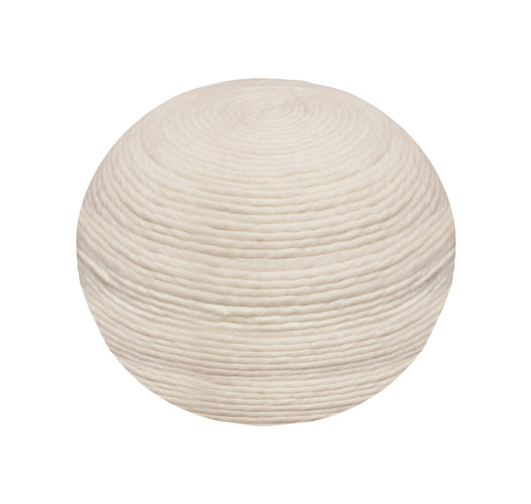 Homeroots 20" Ivory Wool Round Ribbed Pouf Ottoman   488742