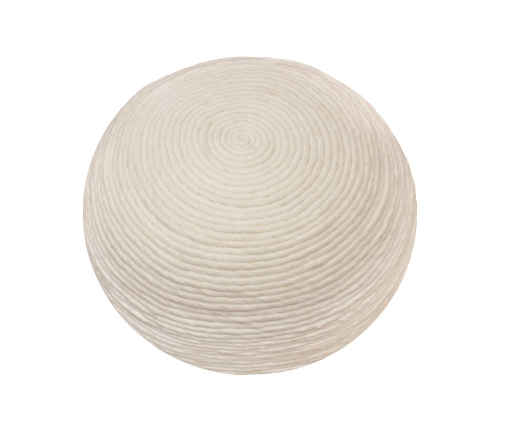 Homeroots 20" Ivory Wool Round Ribbed Pouf Ottoman   488742