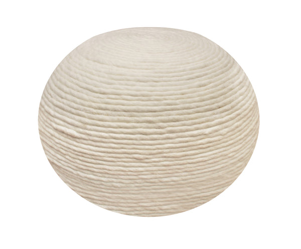 Homeroots 20" Ivory Wool Round Ribbed Pouf Ottoman   488742