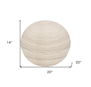 Homeroots 20" Ivory Wool Round Ribbed Pouf Ottoman   488742