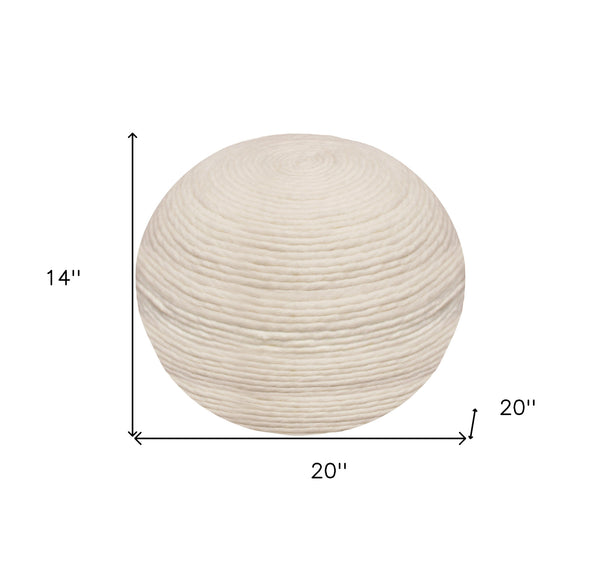 Homeroots 20" Ivory Wool Round Ribbed Pouf Ottoman   488742