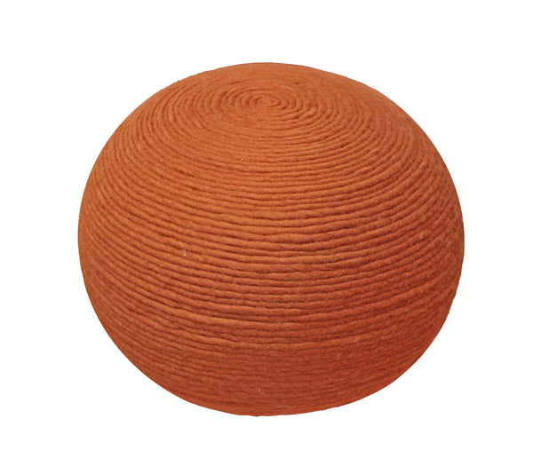 Homeroots 20" Orange Wool Round Ribbed Pouf Ottoman   488743