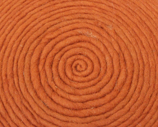 Homeroots 20" Orange Wool Round Ribbed Pouf Ottoman   488743