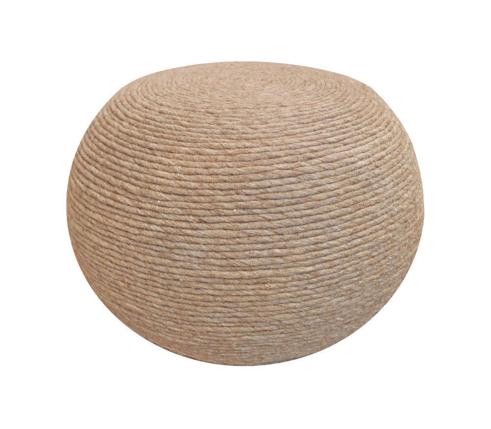 Homeroots 20" Beige Wool Round Ribbed Pouf Ottoman   488744