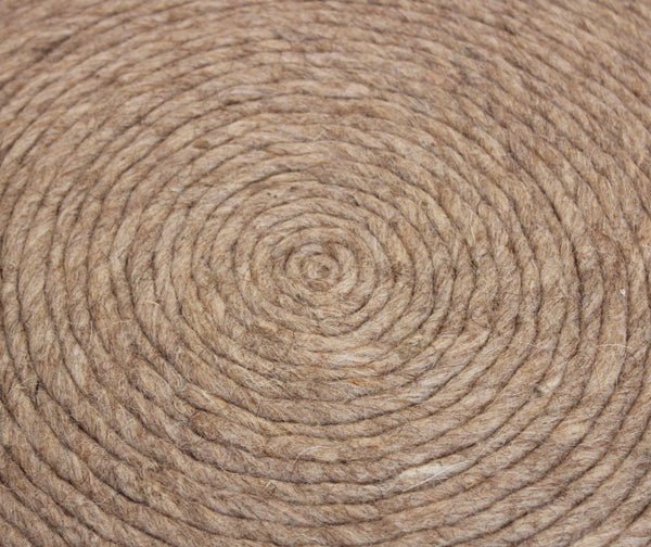 Homeroots 20" Beige Wool Round Ribbed Pouf Ottoman   488744