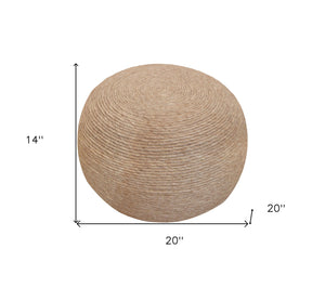 Homeroots 20" Beige Wool Round Ribbed Pouf Ottoman   488744