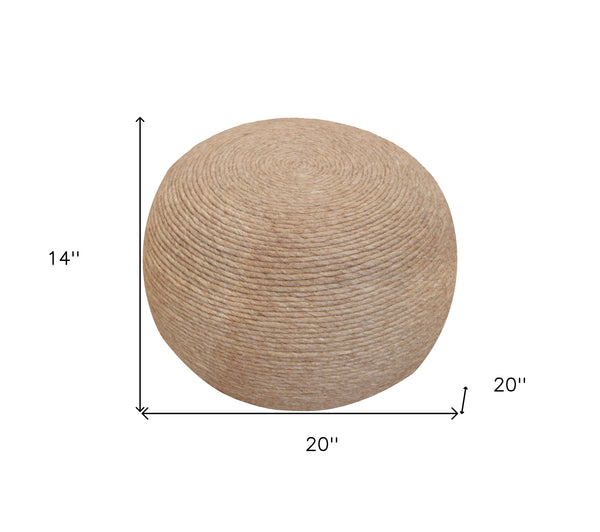 Homeroots 20" Beige Wool Round Ribbed Pouf Ottoman   488744