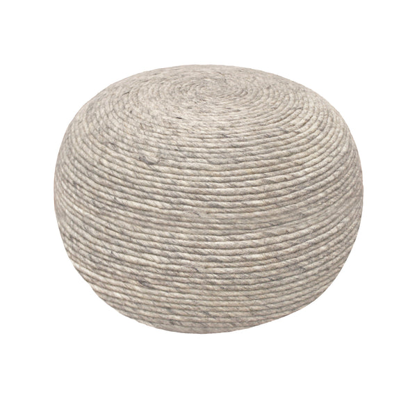 Homeroots 20" Gray Wool Round Ribbed Pouf Ottoman   488745