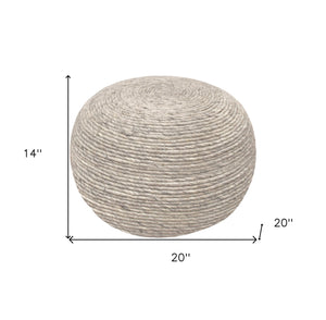 Homeroots 20" Gray Wool Round Ribbed Pouf Ottoman   488745