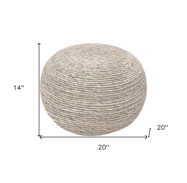 Homeroots 20" Gray Wool Round Ribbed Pouf Ottoman   488745