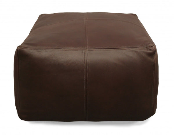 Homeroots 22" Dark Brown Leather Square Pouf Ottoman   488746
