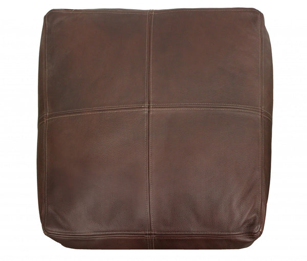 Homeroots 22" Dark Brown Leather Square Pouf Ottoman   488746