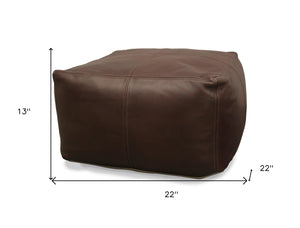 Homeroots 22" Dark Brown Leather Square Pouf Ottoman   488746