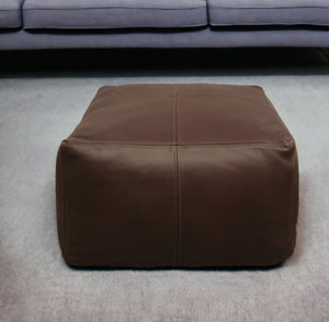 Homeroots 22" Dark Brown Leather Square Pouf Ottoman   488746