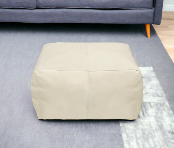 Homeroots 22" Ivory Leather Pouf Ottoman   488747