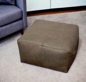 Homeroots 22" Gray Brown Distressed Leather Pouf Ottoman   488748