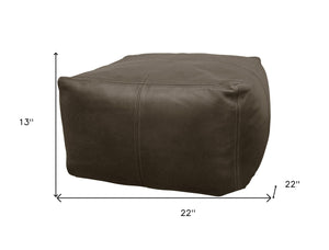 Homeroots 22" Gray Brown Distressed Leather Pouf Ottoman   488748
