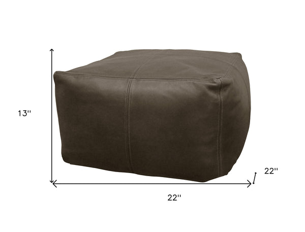 Homeroots 22" Gray Brown Distressed Leather Pouf Ottoman   488748