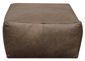 Homeroots 22" Gray Brown Distressed Leather Pouf Ottoman   488748