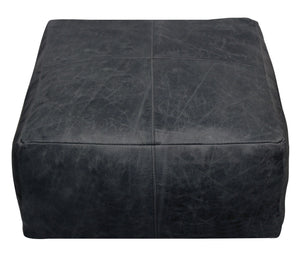 Homeroots 22" Black Distressed Leather Pouf Ottoman   488749