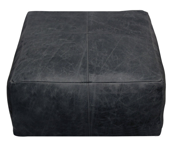 Homeroots 22" Black Distressed Leather Pouf Ottoman   488749