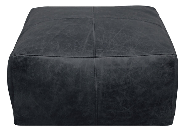 Homeroots 22" Black Distressed Leather Pouf Ottoman   488749