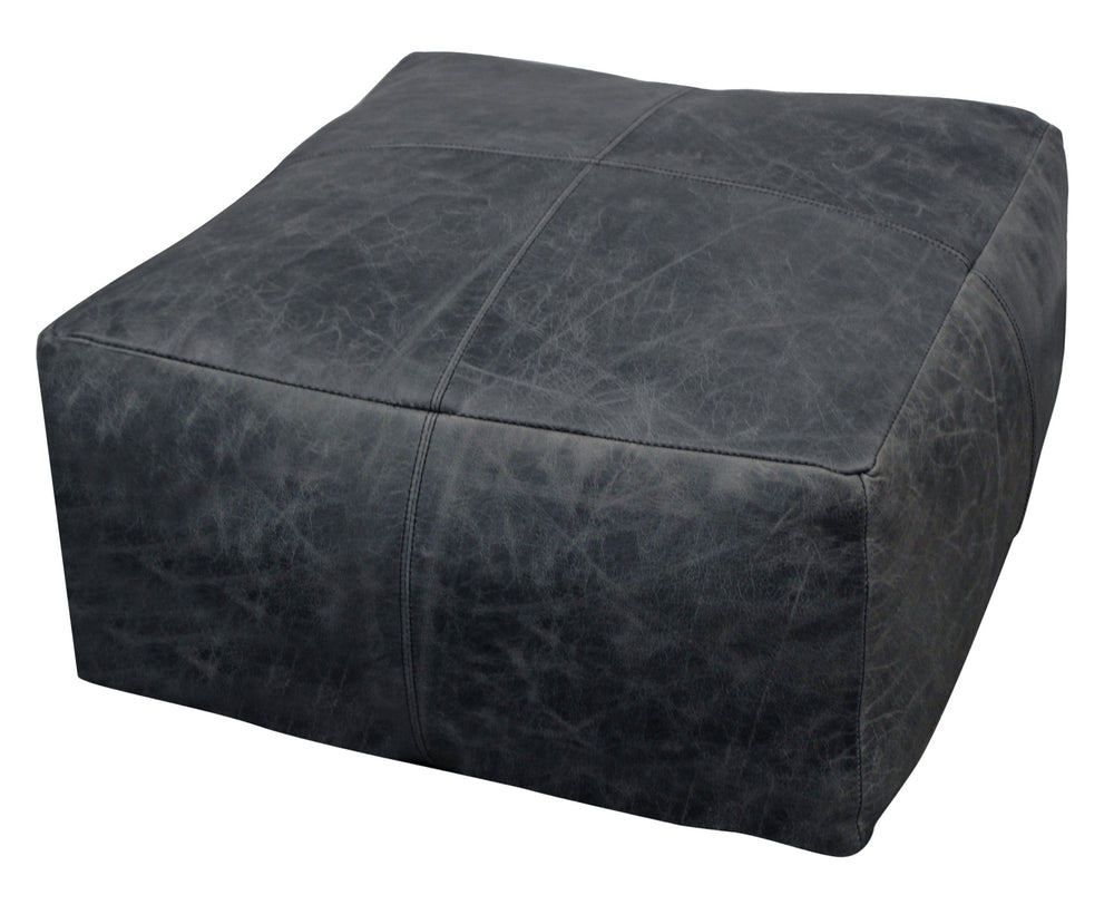 Homeroots 22" Black Distressed Leather Pouf Ottoman   488749
