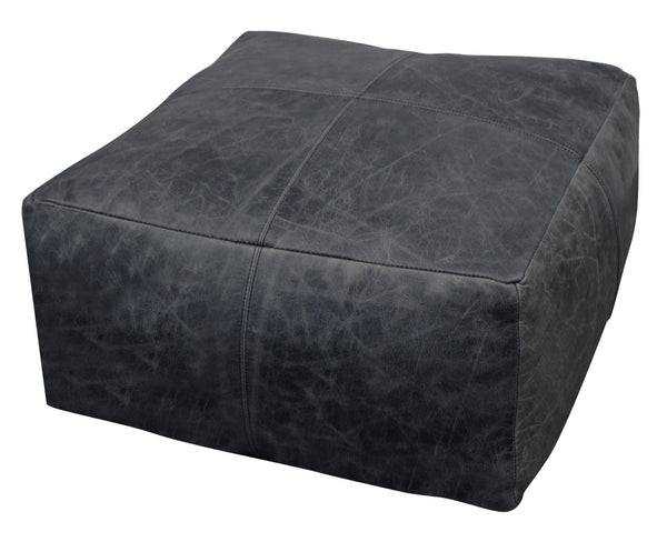 Homeroots 22" Black Distressed Leather Pouf Ottoman   488749