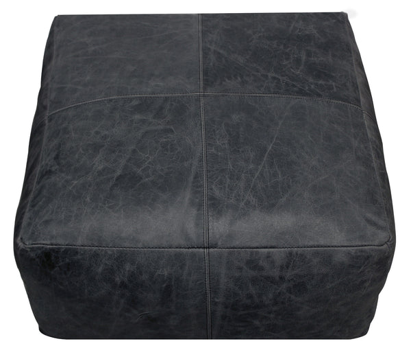 Homeroots 22" Black Distressed Leather Pouf Ottoman   488749