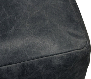 Homeroots 22" Black Distressed Leather Pouf Ottoman   488749