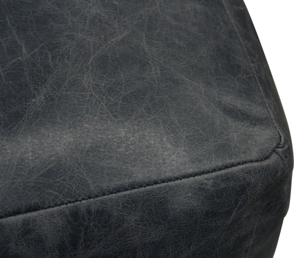 Homeroots 22" Black Distressed Leather Pouf Ottoman   488749