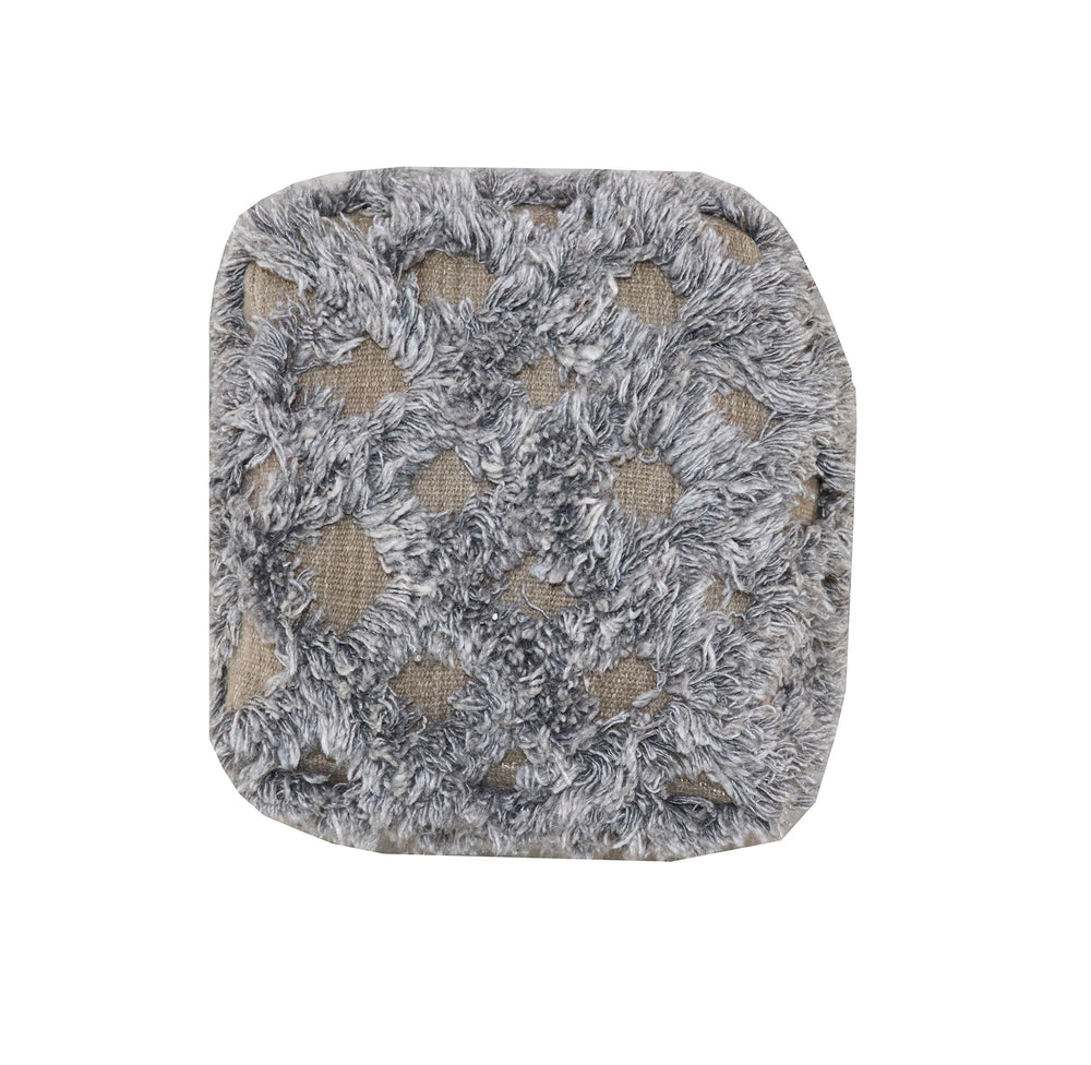 Homeroots 18" Natural And Gray Wool Cotton Blend Cube Geometric Pouf Ottoman   488750