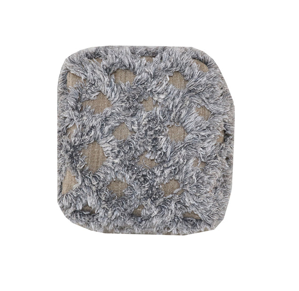 Homeroots 18" Natural And Gray Wool Cotton Blend Cube Geometric Pouf Ottoman   488750