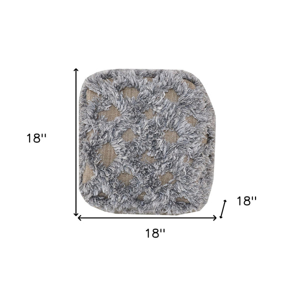 Homeroots 18" Natural And Gray Wool Cotton Blend Cube Geometric Pouf Ottoman   488750