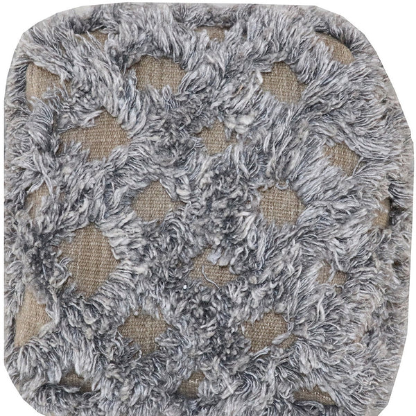 Homeroots 18" Natural And Gray Wool Cotton Blend Cube Geometric Pouf Ottoman   488750