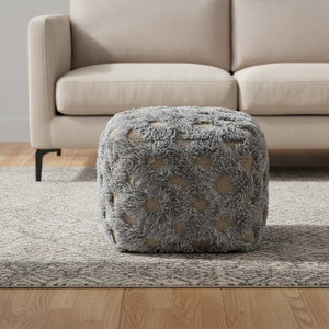 HomeRoots 18" Stylish Cube Pouf Ottoman in Natural & Gray Wool-Cotton Blend | Modern Boho Accent for Any Space 488750