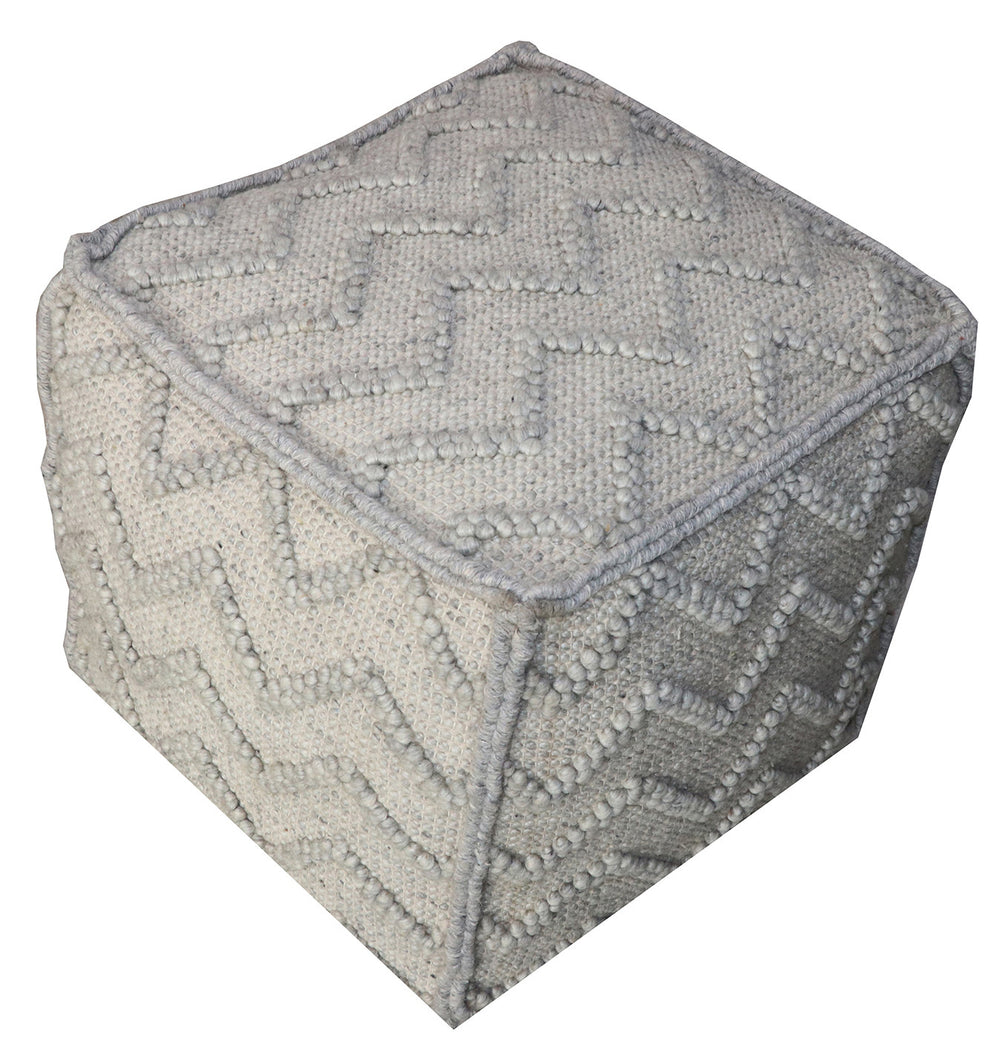 Homeroots 18" Gray Wool Cotton Blend Cube Chevron Pouf Ottoman   488751