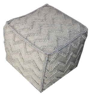Homeroots 18" Gray Wool Cotton Blend Cube Chevron Pouf Ottoman   488751