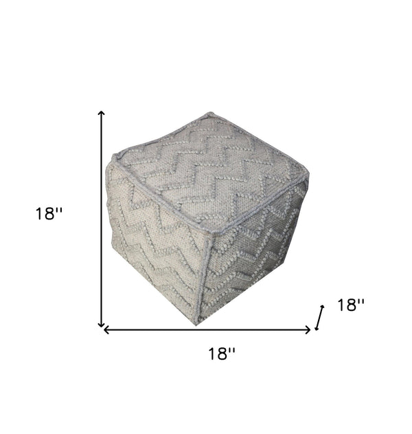 Homeroots 18" Gray Wool Cotton Blend Cube Chevron Pouf Ottoman   488751