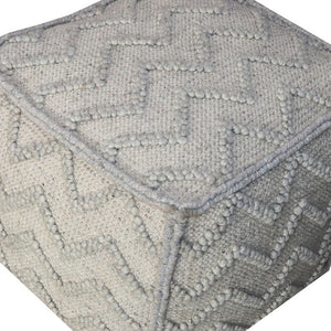 Homeroots 18" Gray Wool Cotton Blend Cube Chevron Pouf Ottoman   488751