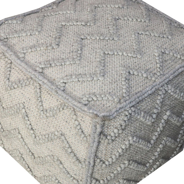 Homeroots 18" Gray Wool Cotton Blend Cube Chevron Pouf Ottoman   488751