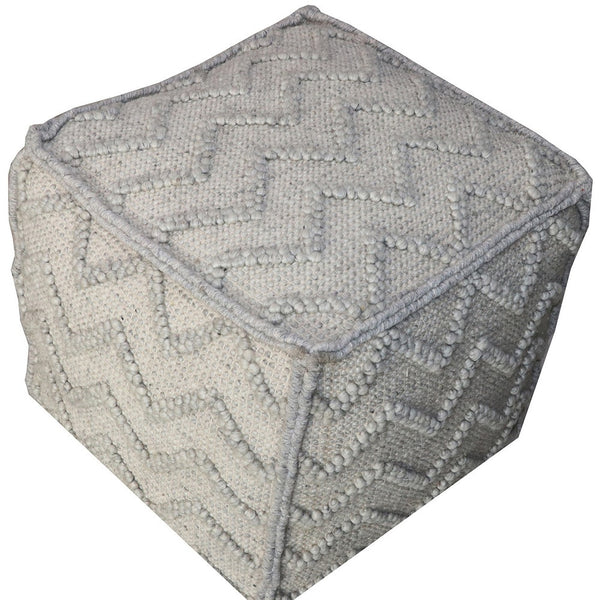 Homeroots 18" Gray Wool Cotton Blend Cube Chevron Pouf Ottoman   488751