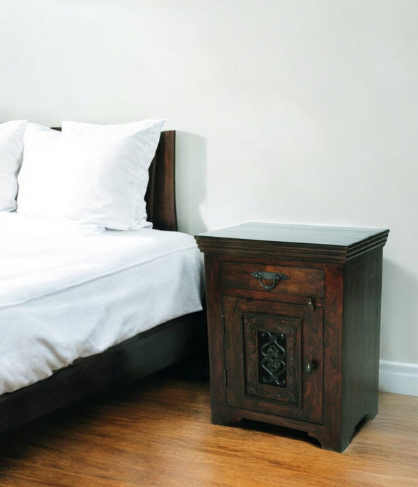 HomeRoots 30" Dark Brown Solid Wood Nightstand with Drawer - Elegant Storage Solution for Any Room Decor! 488752