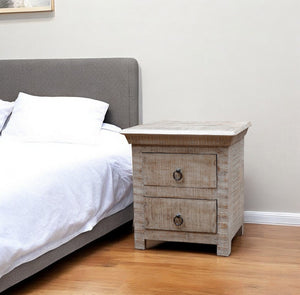 HomeRoots 24" Gray Solid Wood Nightstand with Two Drawers - Contemporary Design, Metal Accents & Ample Storage 488755