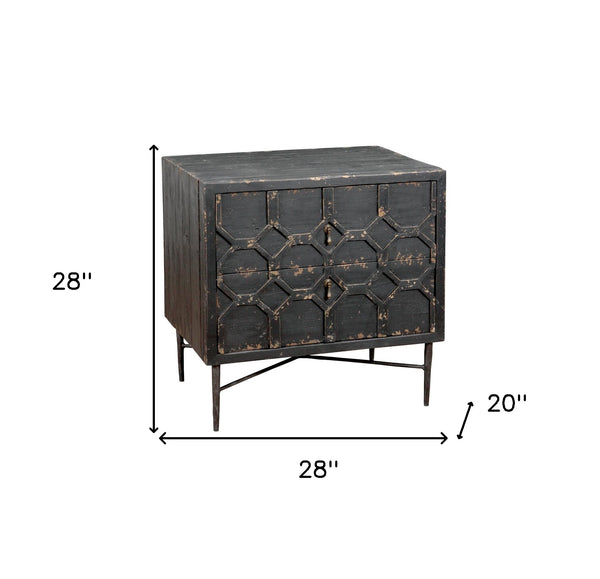 Homeroots 28" Black Two Drawer Nightstand   488756