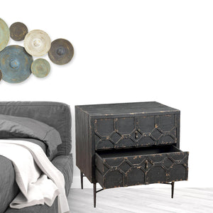 Homeroots 28" Black Two Drawer Nightstand   488756