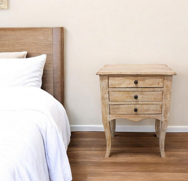 HomeRoots 29" Elegant White Solid Wood Nightstand with 3 Drawers – Versatile Storage for Any Room Decor 488758