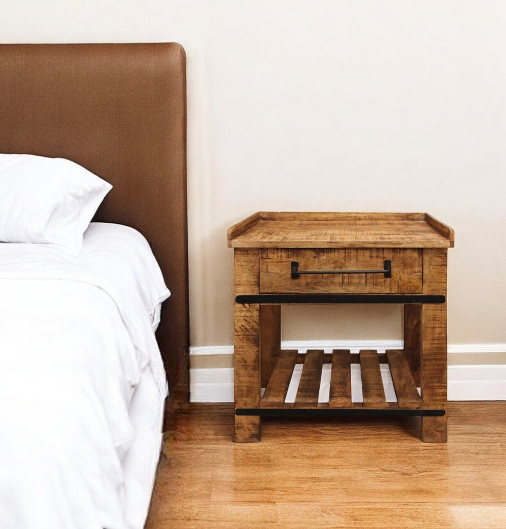 HomeRoots 29" Natural Solid Wood Nightstand with Drawer & Shelf – Versatile Storage for Every Room in Your Home 488759