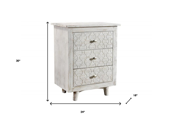 Homeroots 30" White Three Drawer Nightstand   488765
