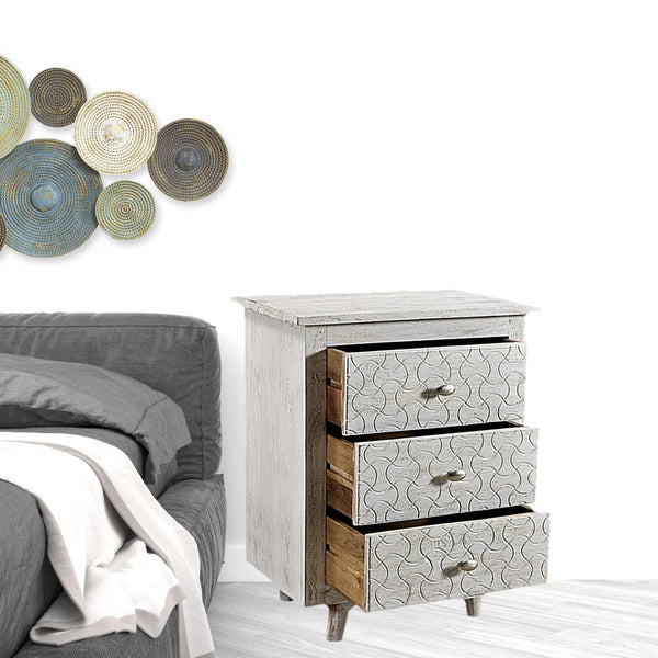 Homeroots 30" White Three Drawer Nightstand   488765